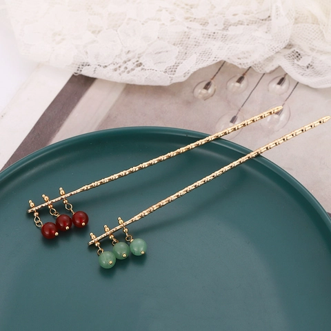 Bastoncino per Capelli in Lega in Stile Cinese Vintage Con Ciondolo di Perle Artificiali Texture di Bambù per Donna Accessori per Capelli Retro Hanfu