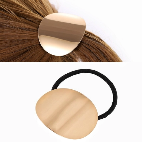 Minimalist Oval Metal Brushed Hair Tie High Elasticity Smooth Alloy Scrunchies Fashion Commuting Headwear For Women Jewelry