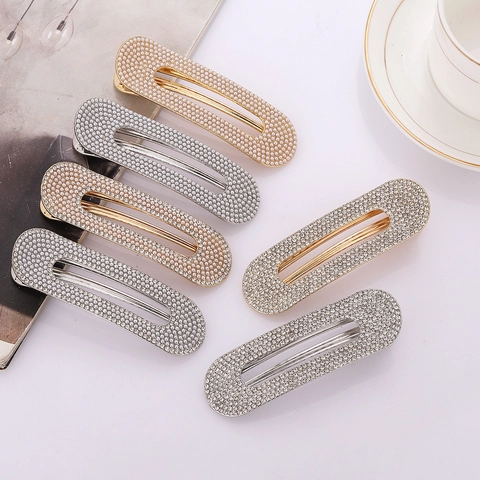 Large Alloy Rhinestone Artificial Pearl Hair Clip For Women Gold Silver Electroplated Hollow Geometric Duckbill Clip Fashion Hair Accessories