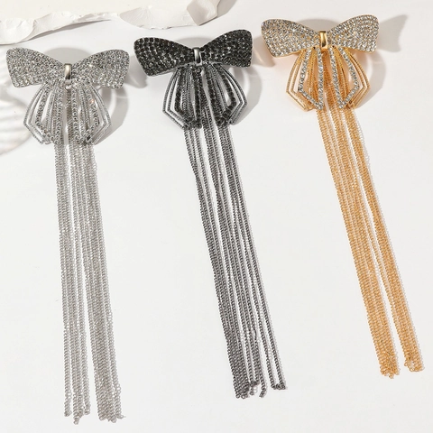 Eleganter Zinklegierung Schmetterling Quaste Haarspange Mit Strass Lange Kette Schleife Haarschmuck Für Hochzeit Party Damen