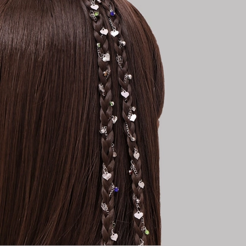 Eleganter Silber Quaste Haar Flechtkette Mit Herz Anhänger Strass Haarspange Für Damen Hochzeit Party Haarschmuck