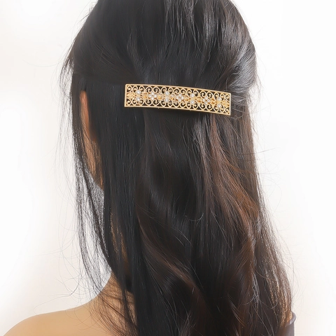 Vintage Lega Filigrana Strass Rettangolo Fermaglio per Capelli Retro Geometrico Clip a Molla Elegante Copricapo Donna Gioielli per Matrimonio