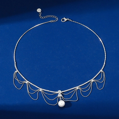 Elegante Collana Con Nappine In Perle Artificiali In Lega Collana Con Pendente In Strass Ondulati Gioielli In Argento Galvanico Di Lusso