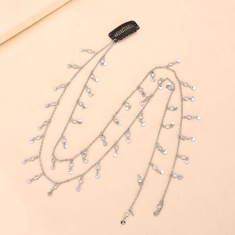 Y2K Cooler Stil Strass Haarkette Legierung Lange Quaste Flecht Haarclip Silber Metallkette Haarschmuck Für Damen Styling