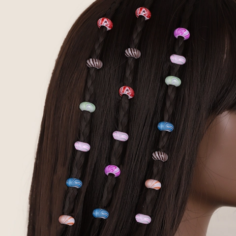 Acryl Harz Großlochperlen Marmor Wirbel Textur Rund Flach Perlen Für Dreadlocks Zöpfe Haar Schmuck Herstellung Zubehör