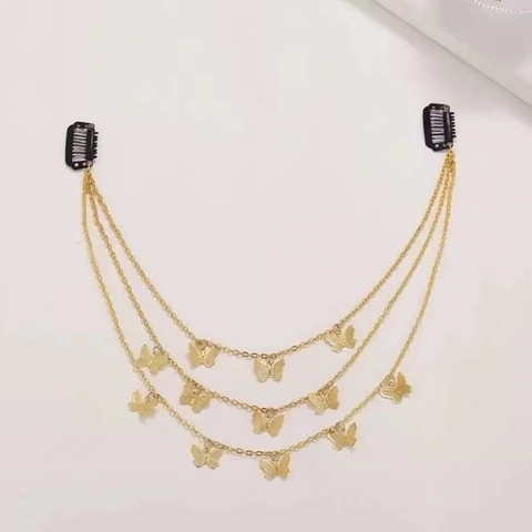 Catena per Capelli a Nappine a Farfalla Multistrato Vintage Punk in Lega di Metallo Oro Argento Fermagli per Capelli a Farfalla per Donna