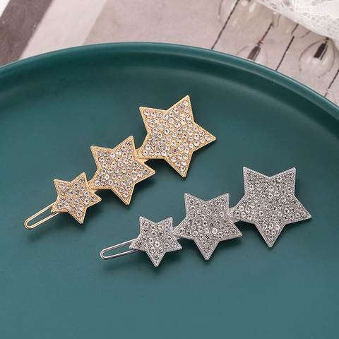 Korean Style Sweet Alloy Star Hair Clip Shining Rhinestone Five Pointed Star Side Clip Elegant Women Hair Accessories