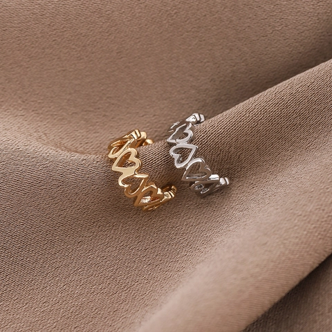 Trendy Copper Hollow Heart Ear Cuffs Korean Minimalist Non Pierced Heart Ear Clips Gold Silver Jewelry For Women Fashion Earring