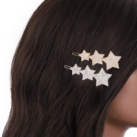Korean Style Sweet Alloy Star Hair Clip Shining Rhinestone Five Pointed Star Side Clip Elegant Women Hair Accessories