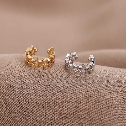 Minimalistisch Kupfer Hohler Stern Ohrklemme Damen Gold Silber Plattiert Ohne Piercing U-Förmig Mode Schmuck Zubehör Ohrringe