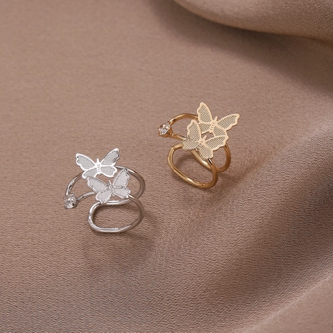 Vintage Metall Schmetterling Ohrklemme Ohne Piercing Strass U-förmige Clip-Ohrringe Elegante Waldstil Schmuck Für Damen
