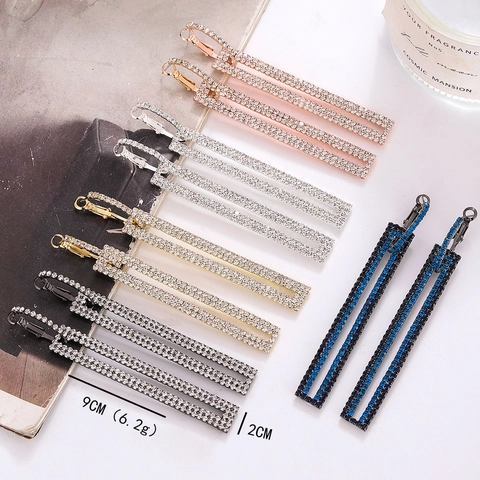 Elegante Lange Geometrische Rechteck Hängeohrringe Legierung Strass 925 Sterlingsilber Ohrstecker Für Damen Party Schmuck
