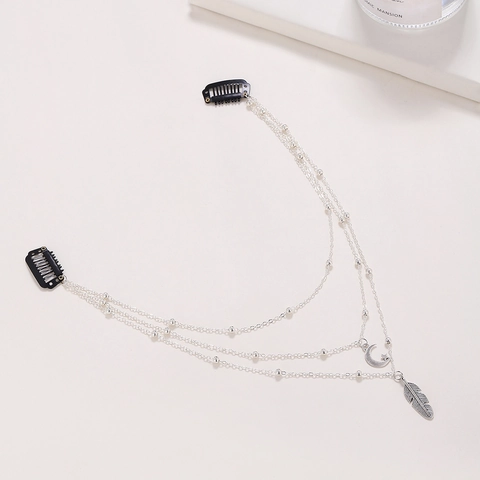Catena per Capelli Multistrato Bohémien con Nappa Pendente Luna Stella Piuma Fermagli per Capelli Vintage Lega Donna Punk