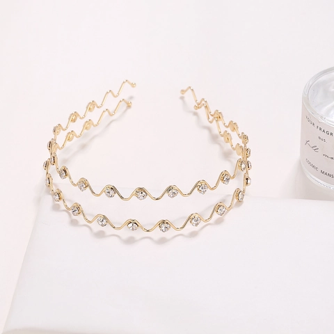 Exquisite Alloy Rhinestone Wavy Headband For Women Simple Metal Zigzag Hair Band Elegant Princess Hair Accessories For Wedding Party