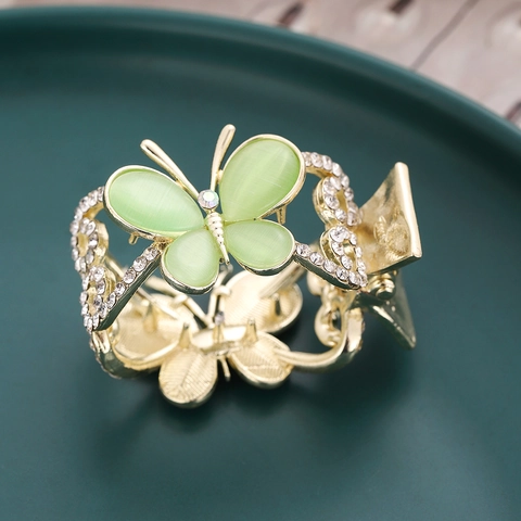 Elegant Alloy Butterfly Hair Claw Clip With Rhinestone For Women Korean Style Gold Green Metal Hair Accessories Headwear