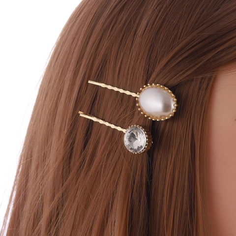 Minimalista Lega d'Oro Molletta per Capelli Donna Con Perla Artificiale e Strass Elegante Fermaglio per Capelli Geometrico Ovale Accessorio