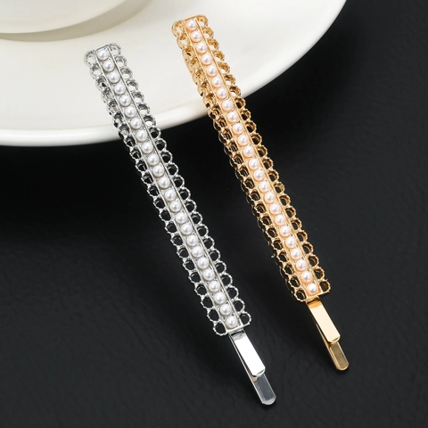 Fermaglio per Capelli in Lega di Zinco con Perle Minimalista Elegante Forcina con Strass Oro Argento Copricapo Moda Donna