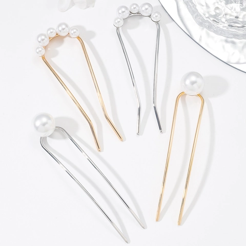 Elegante Horquilla de Pelo con Perlas Artificiales Pasador de Aleación en Forma de U Estilo Chino Vintage Para Mujeres Boda Fiesta Peinado