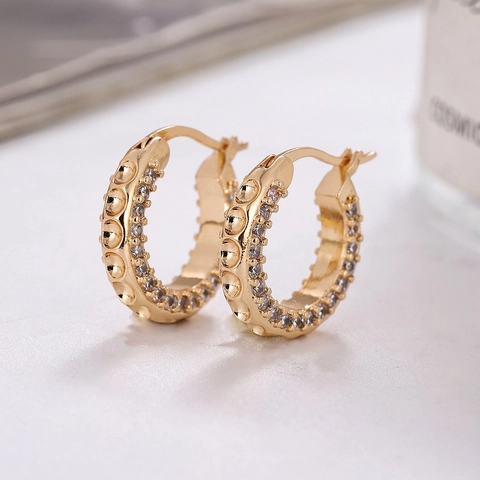 Pendientes de Aro de Cobre con Zirconia y Poste de Acero Inoxidable Elegantes Pendientes Huggie Dorado Plateado Mujer