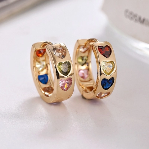 Exquisitos Pendientes de Aro de Cobre en Forma de Corazón Con Strass para Mujer Huggie Geométrico Colorido Elegante