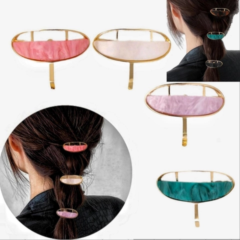 Vintage Alloy Acetate Hair Hook For Women Ellipse Geometric Marble Texture Ponytail Holder French Style Hair Accessories