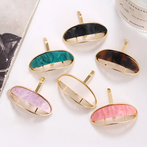 Vintage Alloy Acetate Hair Hook For Women Ellipse Geometric Marble Texture Ponytail Holder French Style Hair Accessories
