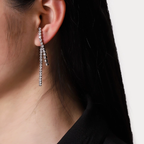 Französisch Retro Lange Quaste Geometrische Ohrhänger Mit 925 Sterling Silber Ohrstecker-Stift Strass Ohrringe Damen Schmuck