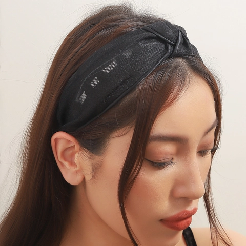 Women Minimalist Black Knotted Wide Headband Fashion Glitter Mesh Hair Band For Daily Face Wash Dating Hair Accessories