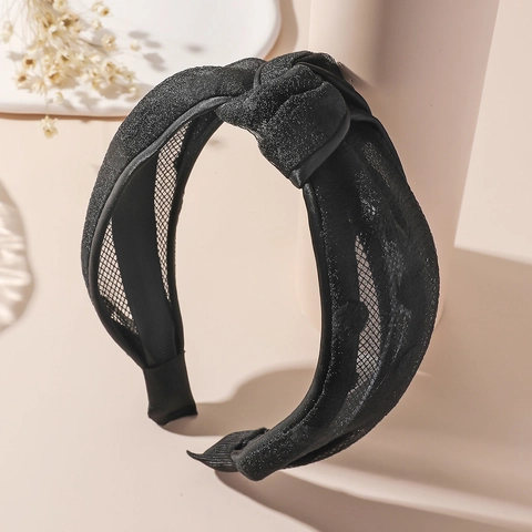 Women Minimalist Black Knotted Wide Headband Fashion Glitter Mesh Hair Band For Daily Face Wash Dating Hair Accessories