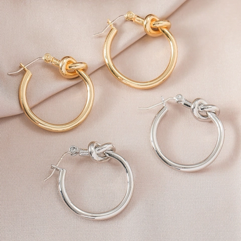 Orecchini a Cerchio Annodati Vintage da Donna Orecchini a Nodo in Metallo di Rame Oro Argento Perno in Argento Sterling 925 Gioielli