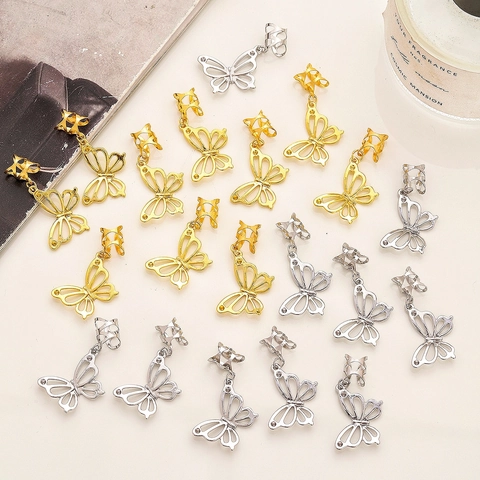 Schmetterling Zopfringe Hohl Haarklammern Dreadlock Zubehör Gold Silber Legierung Metall Haarschmuck Damen Haarstyling Tool