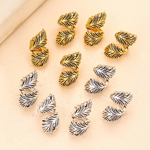 Joyería para Dreadlocks de Aleación Vintage Hoja Pluma Anillos de Trenza Puños Decorativos de Metal para Mujer Bricolaje