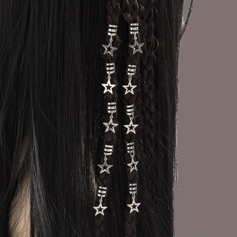 Legierung Stern Zopfflechtringe Hohl Pentagramm Anhänger Haarschleifen Spiral Zopf Charms Für Damen Haarschmuck
