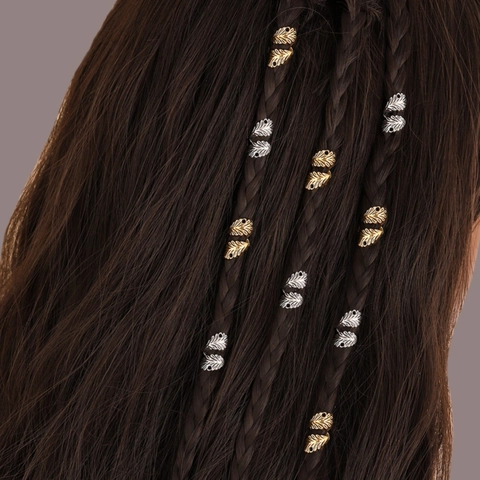 Joyería para Dreadlocks de Aleación Vintage Hoja Pluma Anillos de Trenza Puños Decorativos de Metal para Mujer Bricolaje