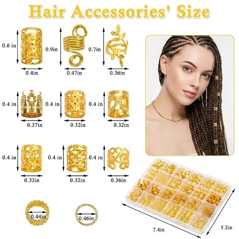 Braid Hair Jewelry Set Gold Silver Plated Metal Dreadlock Rings Cuffs Clips With Box DIY Braiding Accessory For Women