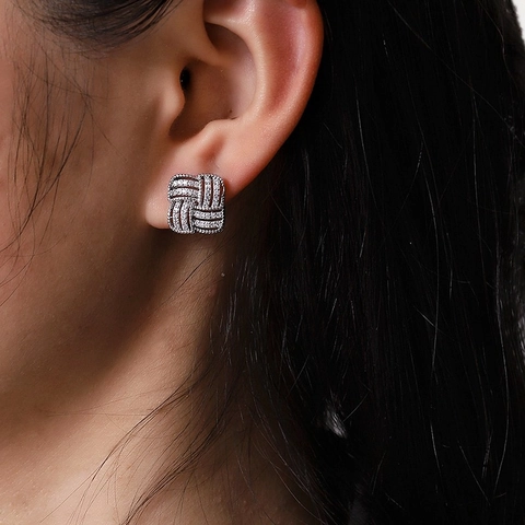 Elegante Quadratische Gewebte Ohrstecker Mit 925 Sterlingsilber Stift Zirkonia Eingelegt Luxus Legierung Schmuck Für Damen Pendelstil
