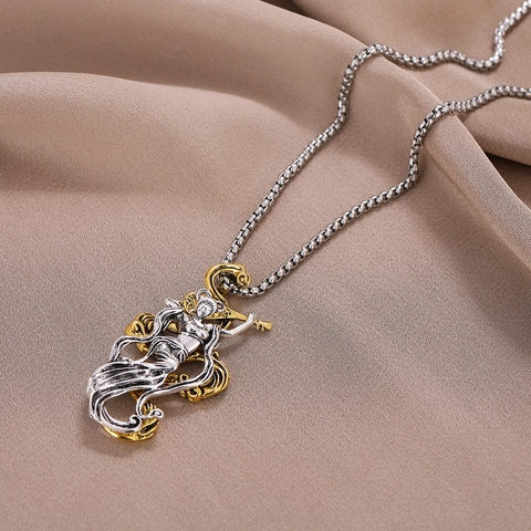 Vintage Zweifarbig Göttin Figur Anhänger Halskette Für Damen Versilberte Legierung Figur Anhänger Retro Mode Pulloverkette Schmuck