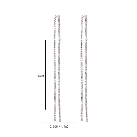 Elegantes Pendientes de Borla Larga para Mujer con Poste de Plata de Ley 925 Cobre Circonita Blanca Flecos Lineales de Ondas Joyería de Boda