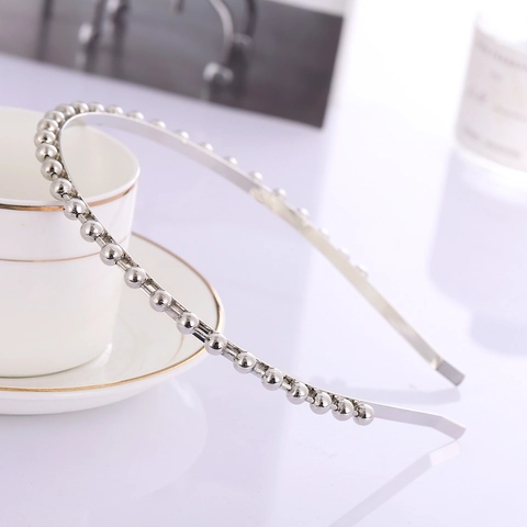 Cerchietto Semplice in Metallo con Perle per Donna Elegante Oro Argento Sottile Fascia per Capelli per Festa Quotidiana Accessori Moda