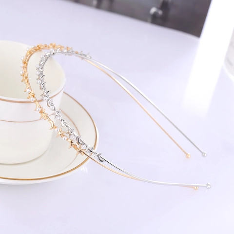 Elegante Cerchietto con Stelle e Luna in Metallo con Künstliche Perle Sintetiche per Donna Cerchietto Sottile Oro Argento Accessorio