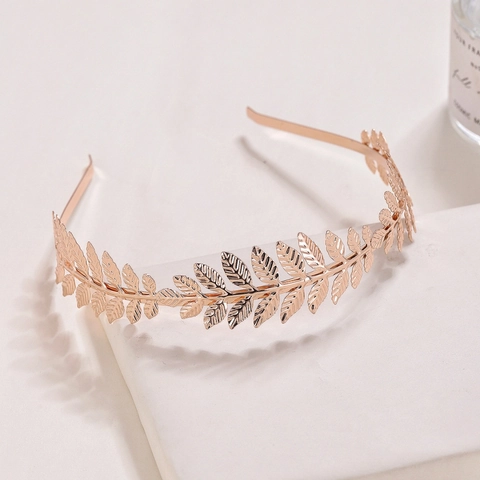 Rose Gold Metal Olive Leaf Headband For Women Elegant Laurel Wreath Bridal Headpiece Crown Hair Accessory For Wedding Party