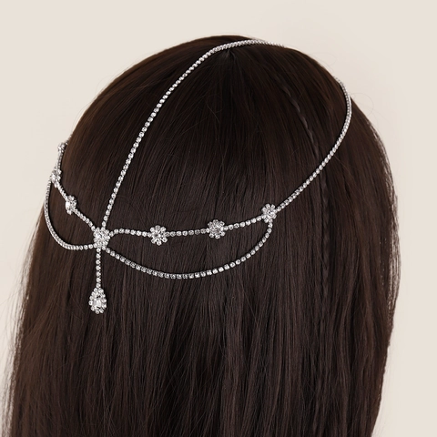 Catena per Testa in Cristallo Vintage Esotica Pendente da Fronte in Strass Argento Nappa Accessorio Capelli per Donna Matrimonio
