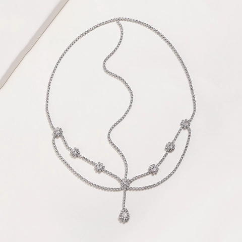 Catena per Testa in Cristallo Vintage Esotica Pendente da Fronte in Strass Argento Nappa Accessorio Capelli per Donna Matrimonio