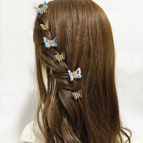 Mini Mollette per Capelli a Farfalla Metallo Acrilico Oro Colorato Sfumato Eleganti Accessori per Capelli Donna Ragazze