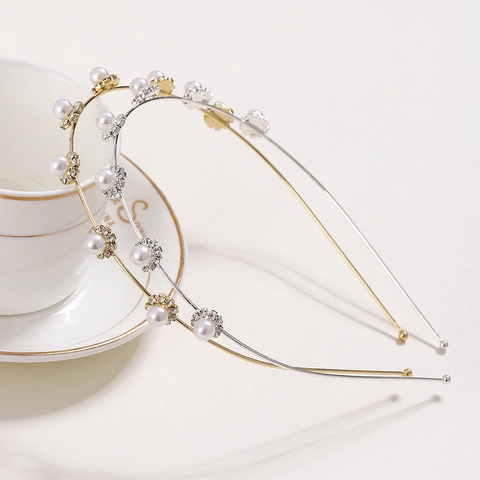 Damen Eleganter Metall Haarreif Mit Künstlichen Perlen Und Strass-Verzierung Süßer Koreanischer Stil Haarband Für Hochzeiten
