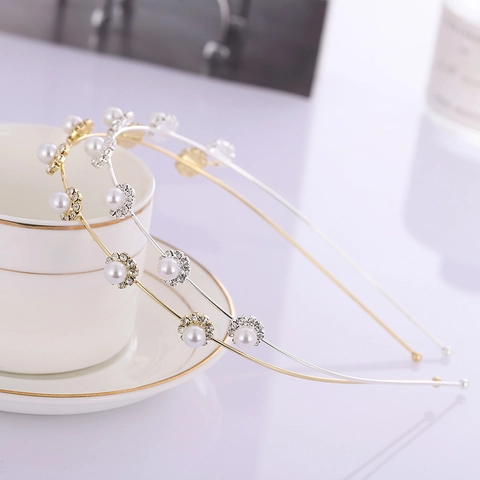Damen Eleganter Metall Haarreif Mit Künstlichen Perlen Und Strass-Verzierung Süßer Koreanischer Stil Haarband Für Hochzeiten