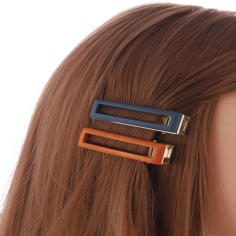 Pinza para el Cabello Rectangular Geométrica Vintage para Mujer Estilo Coreano Textura de Madera Resina Aleación Pico de Pato