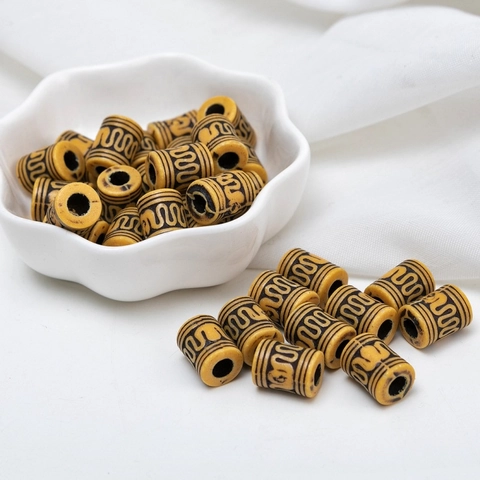 Cuentas Étnicas de Plástico para Trenzas y Rastas Accesorios Cilíndricos con Patrón de Ondas Tribales Decoración Cabello Niños Mujeres