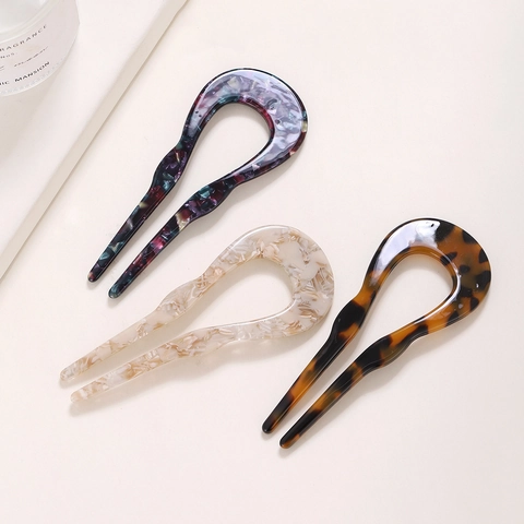 U-förmige Haarnadel aus Acetat Minimalistisch Marmor Schildpatt Muster Haargabel Für Damen Eleganter Japanischer Haarschmuck
