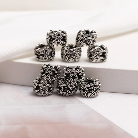 Vintage Legierung Hohl Blume Dreadlock Perlen Antiksilber Flechten Haarring Schmuck Haarklammern Zubehör Für Damen